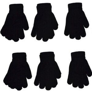 6 Pairs Warm Magic Gloves Winter Stretch Gloves Boys Girls Knit  Black Gloves